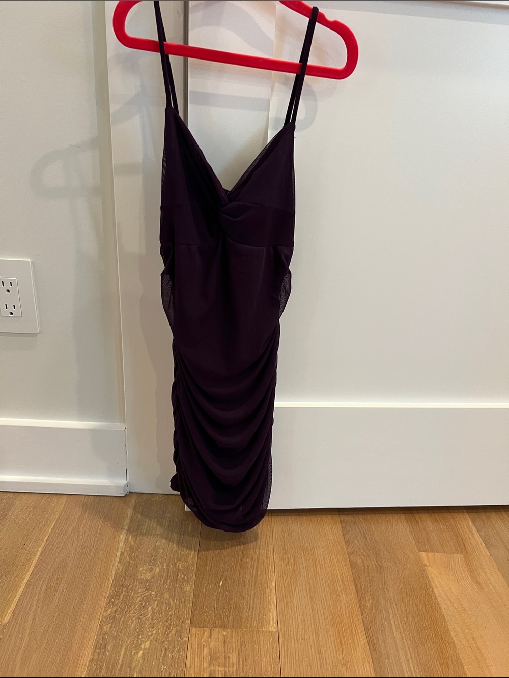 Plum Ruched Slip Mini Dress with Spaghetti Straps